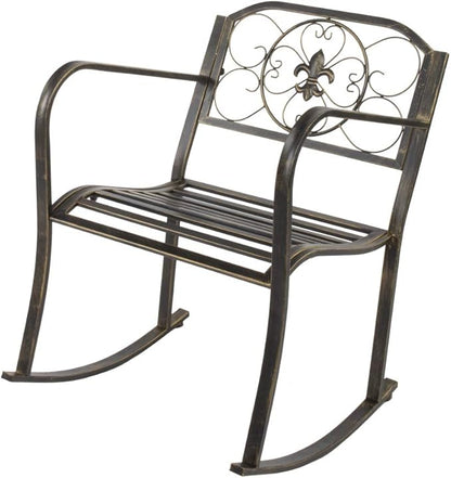 VINGLI Outdoor Rocking Chair, Heavy Duty 660 LBS Wrought Cast Iron Rocking Chair with Back & Armrest, Metal Patio Rockers for Porch, Backyard or Garden