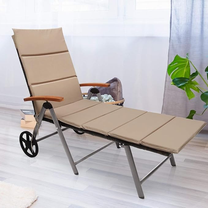 Tangkula Wicker Chaise Folding Back Adjustable Aluminum Rattan Lounger Recliner Chair W/Wheels (Mix Brown) - Photo 1
