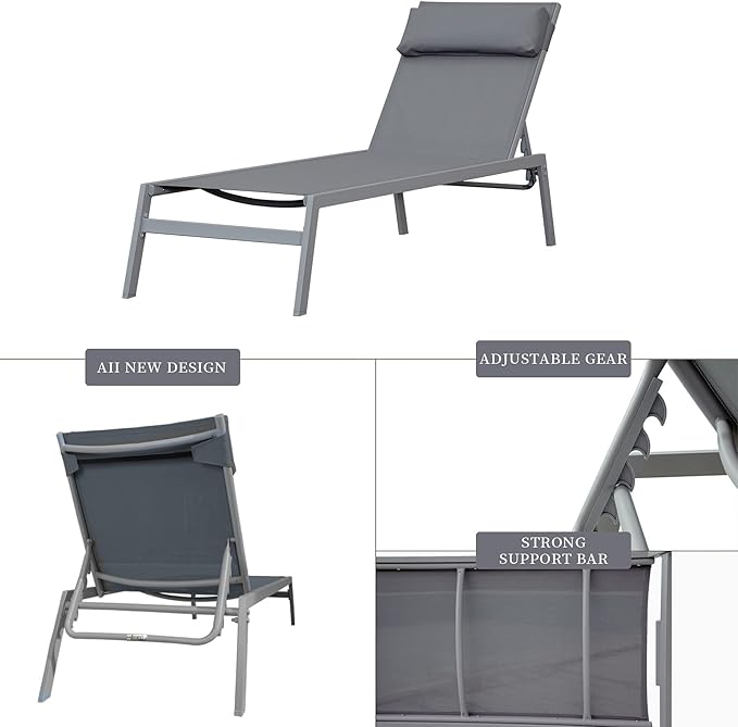 Domi 3 Pieces Adjustable Chaise Lounge Set Outdoor Patio Lounge Chair All Weather Five-Position Recliner Chair Set - Photo 4