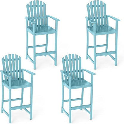 Tangkula Tall Adirondack Chair, Outdoor Acacia Wood Bar Stool with Back, Armrests and Footrest, Bar Height Patio Chair for Balcony, Porch, Deck and Backyard (4,Turquoise)