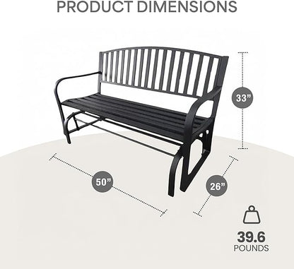 Four Seasons Courtyard Outdoor Patio Bench Glider Backyard Garden, Front Porch, or Walking Path Furniture Seat with Powder Coated Steel Frame, Black