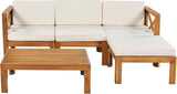 Outdoor Backyard Patio Wood 5-Piece Sectional Sofa Seating Group Set with Cushions, Natural Finish+ Beige Cushions - Photo 8