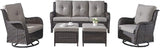Rilyson Wicker Patio Furniture Set - 5 Piece Rattan Outdoor Sectional Conversation Sets with 2 Rocking Swivel Chairs - Photo 1