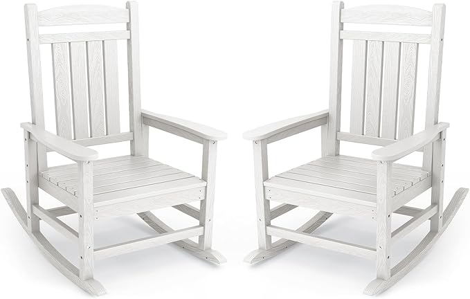 KINGYES Oversized Patio Rocking Chair Set of 2, HDPE Outdoor Rocking Chairs with 330lbs Support for Adults, White