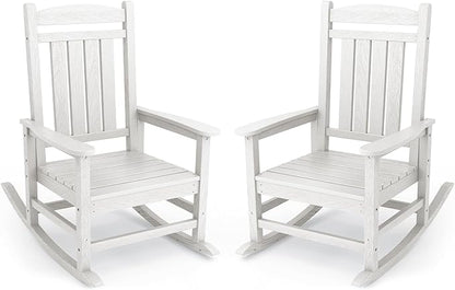 KINGYES Oversized Patio Rocking Chair Set of 2, HDPE Outdoor Rocking Chairs with 330lbs Support for Adults, White