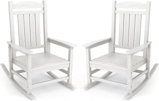 KINGYES Oversized Patio Rocking Chair Set of 2, HDPE Outdoor Rocking Chairs with 330lbs Support for Adults, White