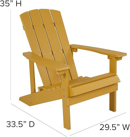 Flash Furniture Charlestown Commercial Grade Indoor/Outdoor Adirondack Chair, Weather Resistant Durable Poly Resin Deck and Patio Seating, Yellow