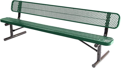 COATEDOUTDOORFURNITURE Heavy-Duty Portable Outdoor Bench Thermoplastic Coated, Expanded Metal, Commercial-Grade Seating, Made in America (Portable with Back, 8 Ft, Textured Green)