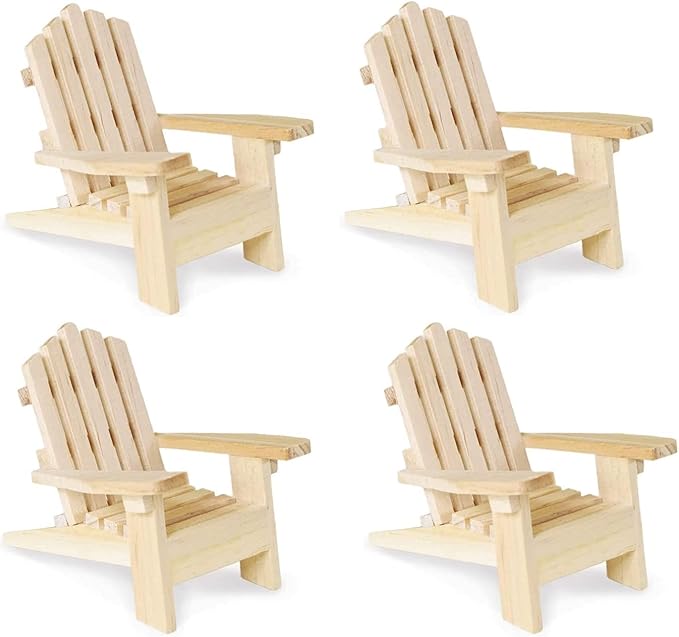 Multicraft Beach Adirondack Chair Miniature Wood for Dollhouses, Displays, Crafting, & DIY - 5 Inches - Set of 4, Brown, Medium