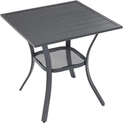 VICLLAX Small Square Outdoor Patio Table, All Weather Metal Outdoor Dining Table for Lawn Garden, 27.5"x 27.5" Patio Table for Outside, Grey