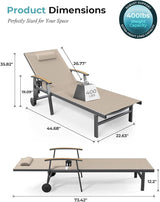 Ciokea Outdoor Lounge Chair with Pillow, 5-Position Aluminum Chaise Lounge with Wheels & Armrests - Photo 2