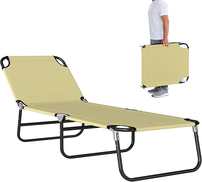 Outsunny Folding Chaise Lounge Pool Chairs, Outdoor Sun Tanning Chairs with 5-Level Reclining Back - Photo 1