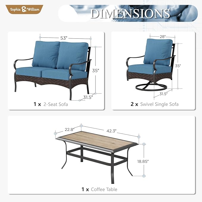 Sophia & William Patio Furniture Set, 4 Piece Metal Outdoor Conversation Set with 2-Seater Outdoor Couch - Photo 7