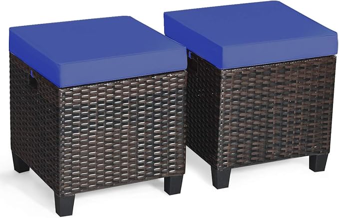 Tangkula 2 Pieces Outdoor Patio Ottoman, All Weather Rattan Wicker Ottoman Seat, Patio Rattan Furniture - Photo 1