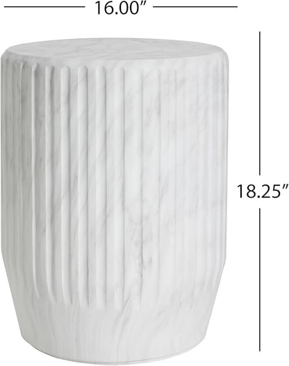 Christopher Knight Home Jayme Lightweight Concrete End Table, Outdoor Cylinder Side Table, Gear-Shaped Accent Garden Stool, Decorative Small Coffee Desk for Balcony Garden Living Room, 18.25" H White