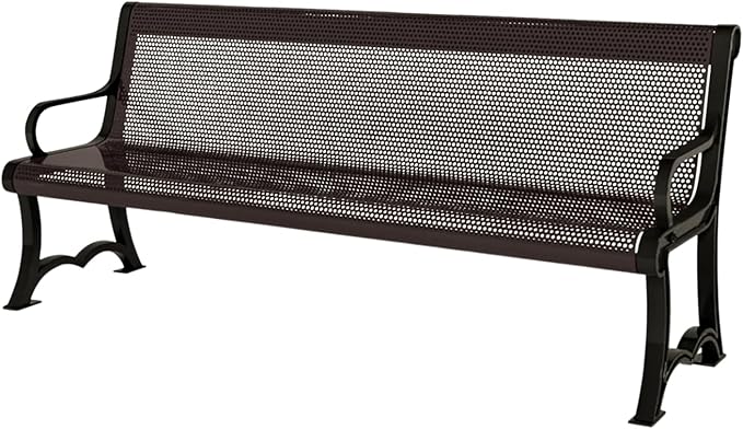 COATEDOUTDOORFURNITURE Coated Outdoor Furniture Heavy-Duty Outdoor Bench Thermoplastic Coated, Punched Steel, Commercial-Grade Garden Bench, Made in America (Portable with Back, 4 Ft, Brown)