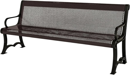 COATEDOUTDOORFURNITURE Coated Outdoor Furniture Heavy-Duty Outdoor Bench Thermoplastic Coated, Punched Steel, Commercial-Grade Garden Bench, Made in America (Portable with Back, 4 Ft, Brown)