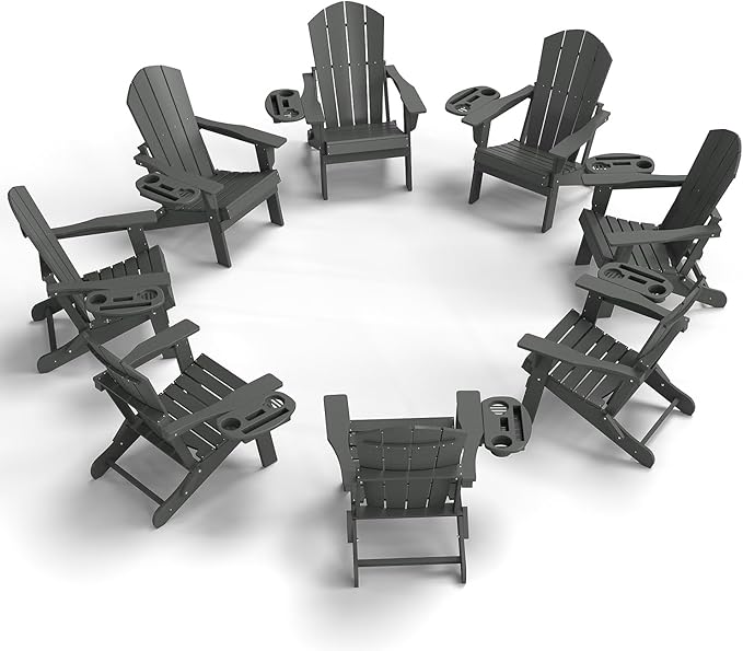 FOOWIN Folding Adirondack Chair Set of 8, HDPE Adirondack Chairs with Cup Holder - Photo 1