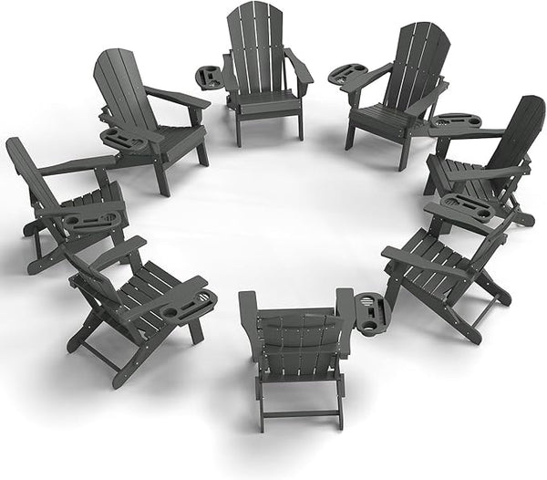FOOWIN Folding Adirondack Chair Set of 8, HDPE Adirondack Chairs with Cup Holder - Photo 1