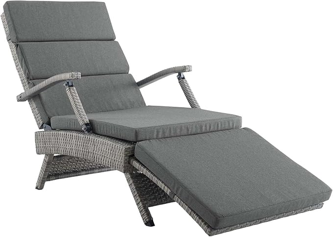 Modway Envisage Outdoor Patio Wicker Rattan Chaise Lounge in Light Gray Charcoal