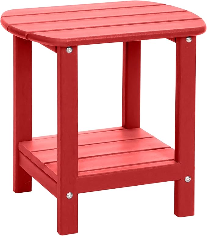 Adirondack Outdoor Side Table, 16.5” HDPE Small Patio Table with Storage Shelf, Weather Resistant End Table for Porch, Pool & Yard (Red)