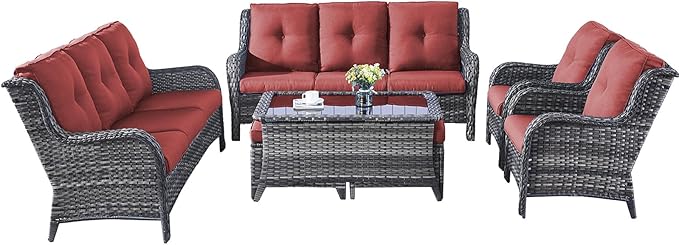 Rilyson Outdoor Patio Furniture Sofa Set - 7 PC Rattan Wicker Patio Sectional Conversation Sets with Sofa, Loveseat - Photo 3