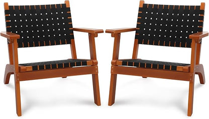 VINGLI Outdoor Armchair, All-Weather Wooden Patio Chair with Waterproof PE Woven Fabric, Adirondack Chair for Garden, Lawn and Poolside (2, Black and Brown)