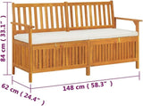 Brown Solid Acacia Wood Storage Bench with Removable Cushion - Photo 2