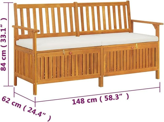 Garden Bench Deck Bench Storage Bench with Cushion 58.3" Solid Wood Acacia