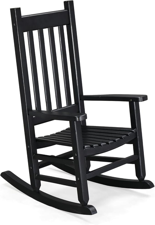 VINGLI Outdoor Child’s Rocking Chair, All Weather Wooden Rocking Chair with High Backrest, Patio Rocker for Garden, Yard, Balcony, Wooden Rocker for 3-9 Years Old, Black