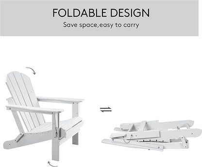 Folding Adirondack Chairs, Patio Chair, Patio Adirondack Chair Weather Resistant, Outdoor HDPE All-Weather Adirondack Chair for Fire Pit, Pool, Balcony, Backyard, White