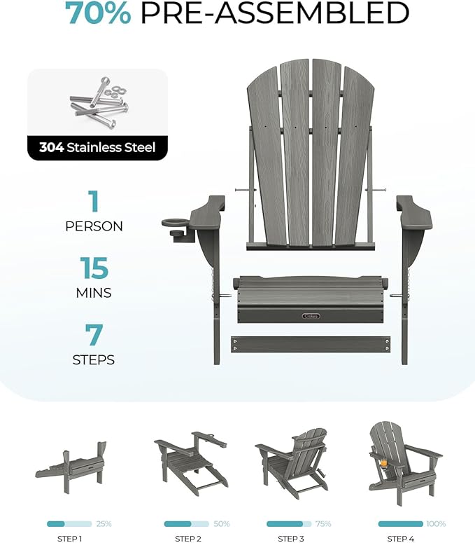Ciokea Folding Adirondack Chair 6 Pack, Patio Adirondack Chair Weather Resistant, Plastic Fire Pit Chair with Cup Holder - Photo 3
