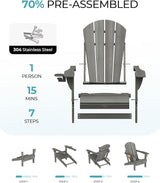 Ciokea Folding Adirondack Chair 6 Pack, Patio Adirondack Chair Weather Resistant, Plastic Fire Pit Chair with Cup Holder - Photo 3