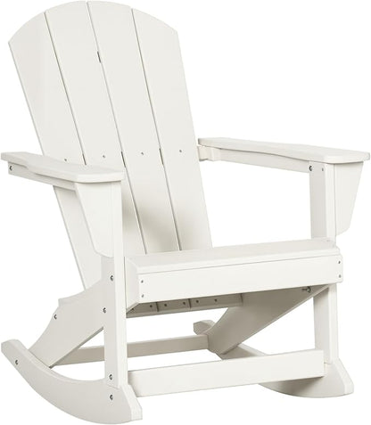 Outsunny Adirondack Rocking Chair, All Weather HDPE Porch Rocker, Rocking Fire Pit Chair for Patio, Garden, Lawn, White