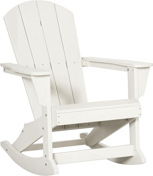 Outsunny Adirondack Rocking Chair, All Weather HDPE Porch Rocker, Rocking Fire Pit Chair for Patio, Garden, Lawn, White