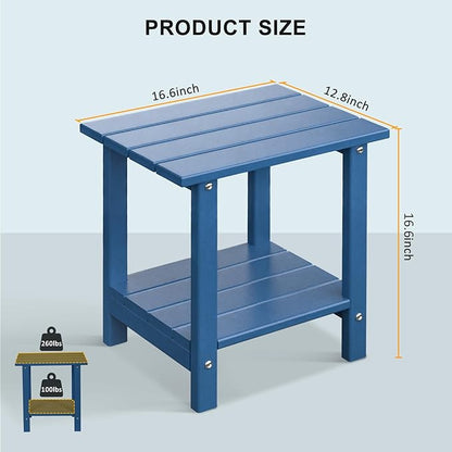 Adirondack Outdoor Side Table, 16.6" Small Patio End Table, 2-Tier HDPE Plastic Table for Poolside Porch Garden, Weather Resistant & Easy Assembly (Navy Blue, Rectangle)