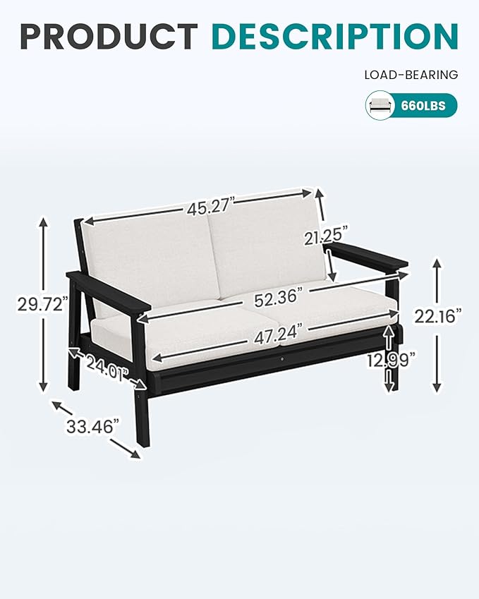 SERWALL HDPE Outdoor Patio Loveseat, All Weather Wood-Like Outdoor Sofa HDPE Outdoor Furniture - Photo 8
