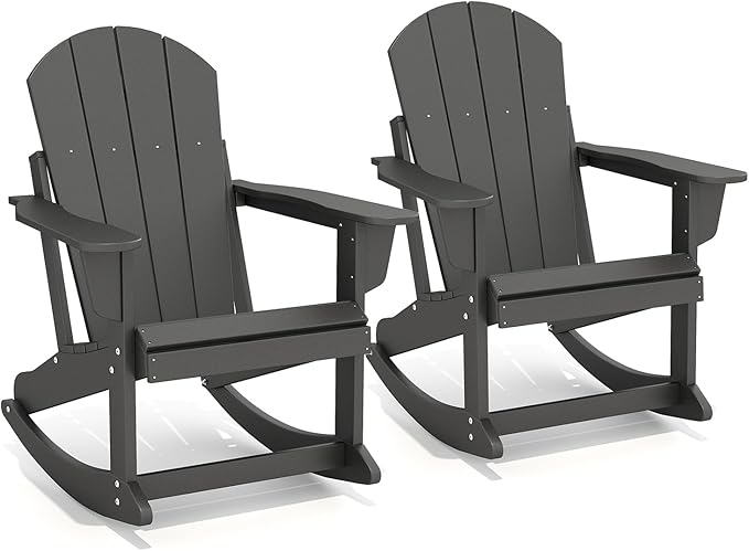 GREENVINES Adirondack Rocking Chairs Set of 2 | HDPE Plastic | Porch Rocker | Chair for Patio Outdoor Deck | All Weather | Black