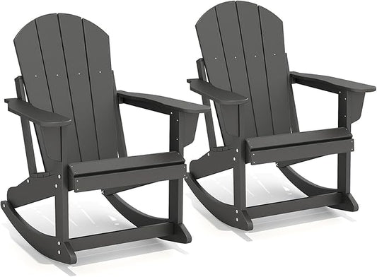 GREENVINES Adirondack Rocking Chairs Set of 2 | HDPE Plastic | Porch Rocker | Chair for Patio Outdoor Deck | All Weather | Black