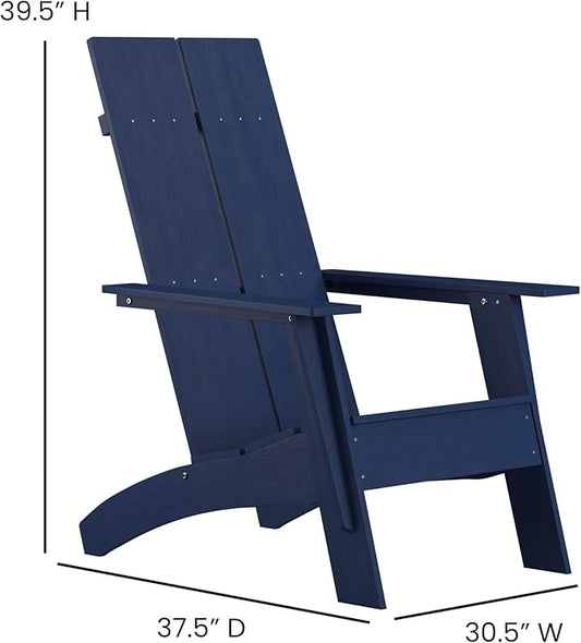 Merrick Lane Piedmont 2 Slat Poly Resin Adirondack Chair - Navy - Modern Design - Indoor/Outdoor