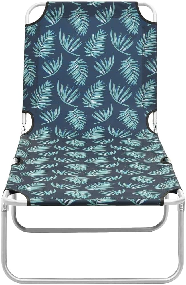 Folding Sun Lounger 74.4"x22.8", Polyester, 264.6 lbs, Steel Frame, Leaves Print, No-Assembly, Beach/Patio/Garden/Camping