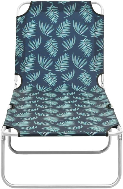 Folding Sun Lounger 74.4"x22.8", Polyester, 264.6 lbs, Steel Frame, Leaves Print, No-Assembly, Beach/Patio/Garden/Camping