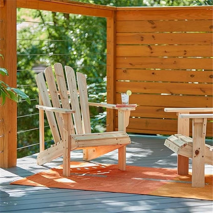 Pemberly Row Traditional Cedar Wood Patio Porch Adirondack Chair, Beige Finish, Ergonomic Design with Contoured Seat and Wide Arms, 36" H x 35" W x 26.25" D, Outdoor Furniture for Relaxation
