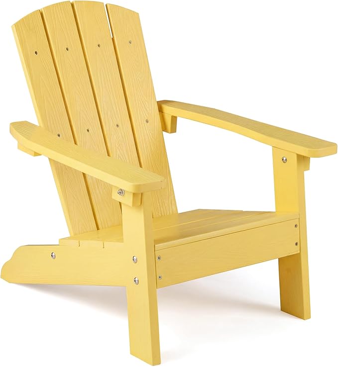 Giantex Kids Adirondack Chair, All-Weather HIPS Children's Outdoor Chair w/Ergonomic Design, Toddler Lawn Chairs for Age 3-8, Kids Beach Chair for Garden Patio Backyard (1,Yellow)
