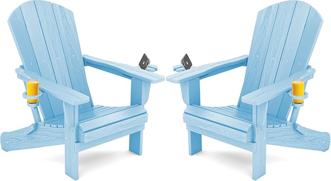 SERWALL Adirondack Chair with Cup Holders - Composite Adirondack Chairs HDPE Outdoor Chairs Set of 2 All Weather Use - Photo 1