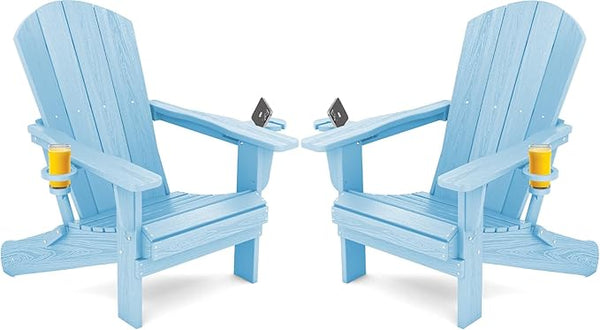 SERWALL Adirondack Chair with Cup Holders - Composite Adirondack Chairs HDPE Outdoor Chairs Set of 2 All Weather Use - Photo 1