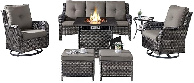 Belord Patio Furniture Set with Fire Pit Table, 7 Piece Wicker Outdoor Furniture Set - Photo 1