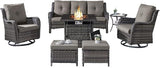 Belord Patio Furniture Set with Fire Pit Table, 7 Piece Wicker Outdoor Furniture Set - Photo 1