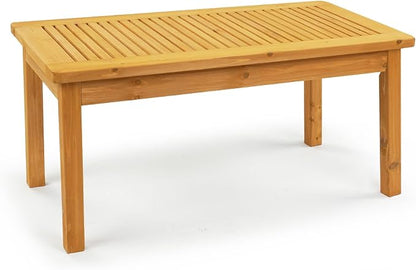 VINGLI Outdoor Wood Coffee Table, 35" Farmhouse Side Table for Patio, Solid Cedar Wood Accent Table with Slatted Tabletop, Weather-Resistant End Table for Garden, Poolside, Lawn, Living Room (Teak)