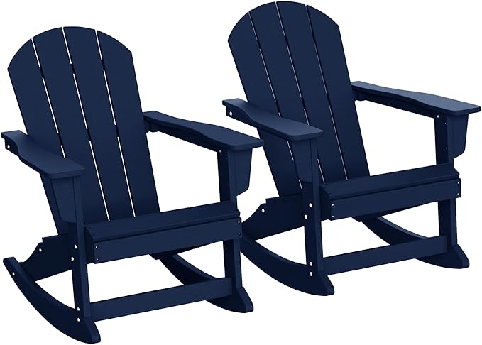 WestinTrends Malibu 2 Piece Set Outdoor/Patio Poly Adirondack Rocking Chairs (2 Seater), Navy Blue